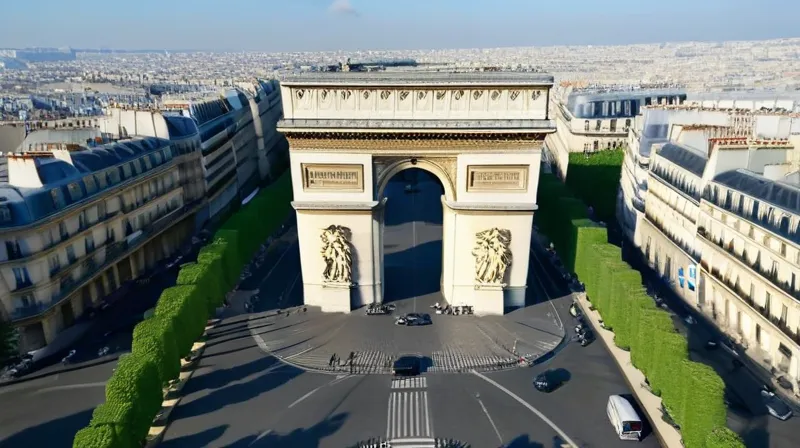Ad un'estremità si trova l'Arc de Triomphe du Carrousel, ispirato agli archi romani di Settimio Severo